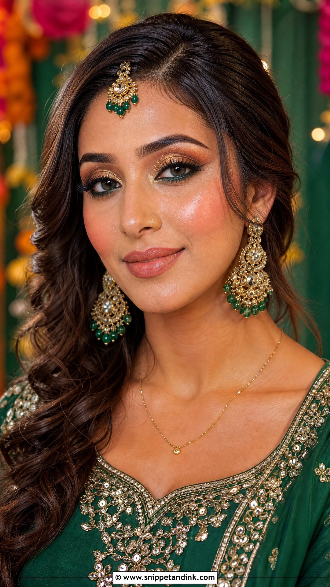 South Asian Wedding Makeup With Green Outfit - Snippet and Ink - 20 South Asian Wedding Makeup Ideas