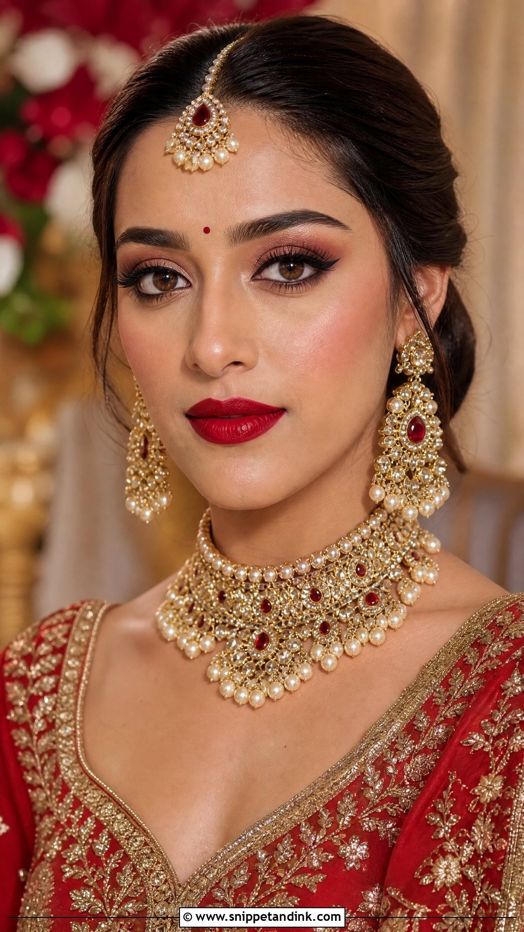 South Asian Wedding Makeup With Red Lip - Snippet and Ink - 20 South Asian Wedding Makeup Ideas