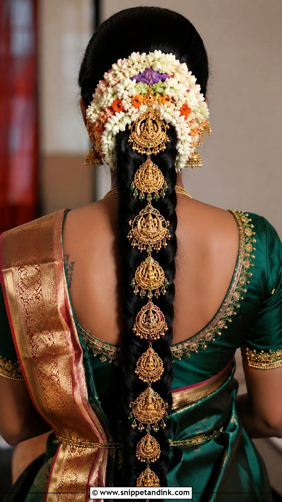 South Indian Braid With Hair Jewelry - Snippet and Ink - 20 Indian Hair Styles for Weddings