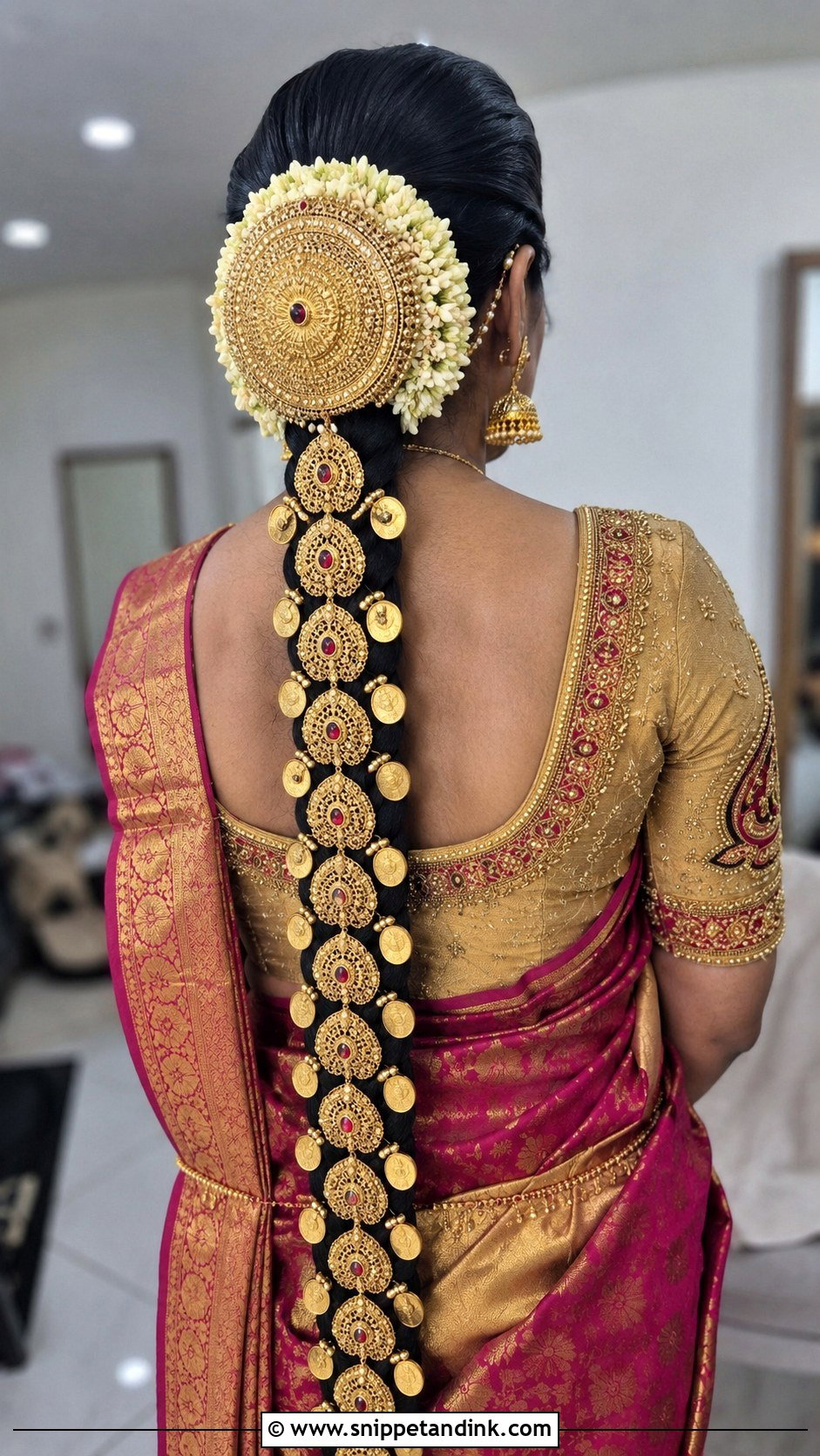South Indian Bridal Braid With Gold Accessories - Snippet and Ink - 20 Indian Bridal Braided Hairstyles