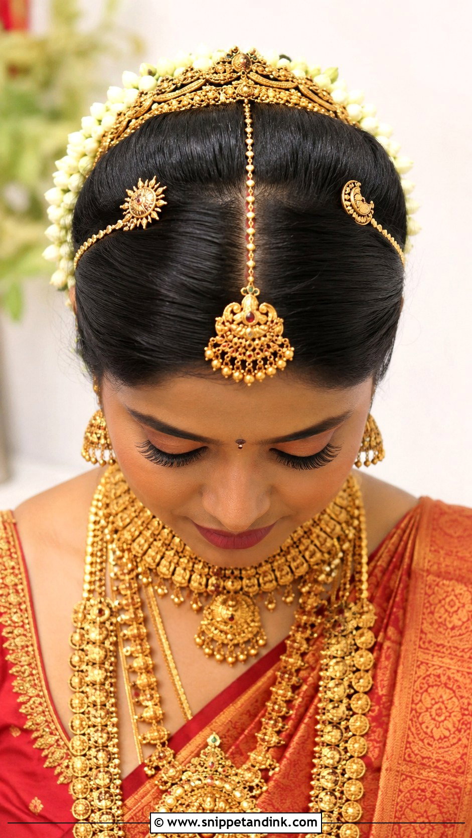 South Indian Bridal Braid With Gold Accessories - Snippet and Ink - 15 South Indian Bridal Hairstyle Ideas