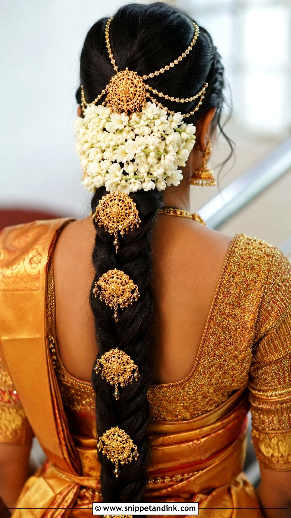 South Indian Bridal Braid With Matha Patti - Snippet and Ink - 15 Indian Bridal Hairstyle for Big Forehead Ideas