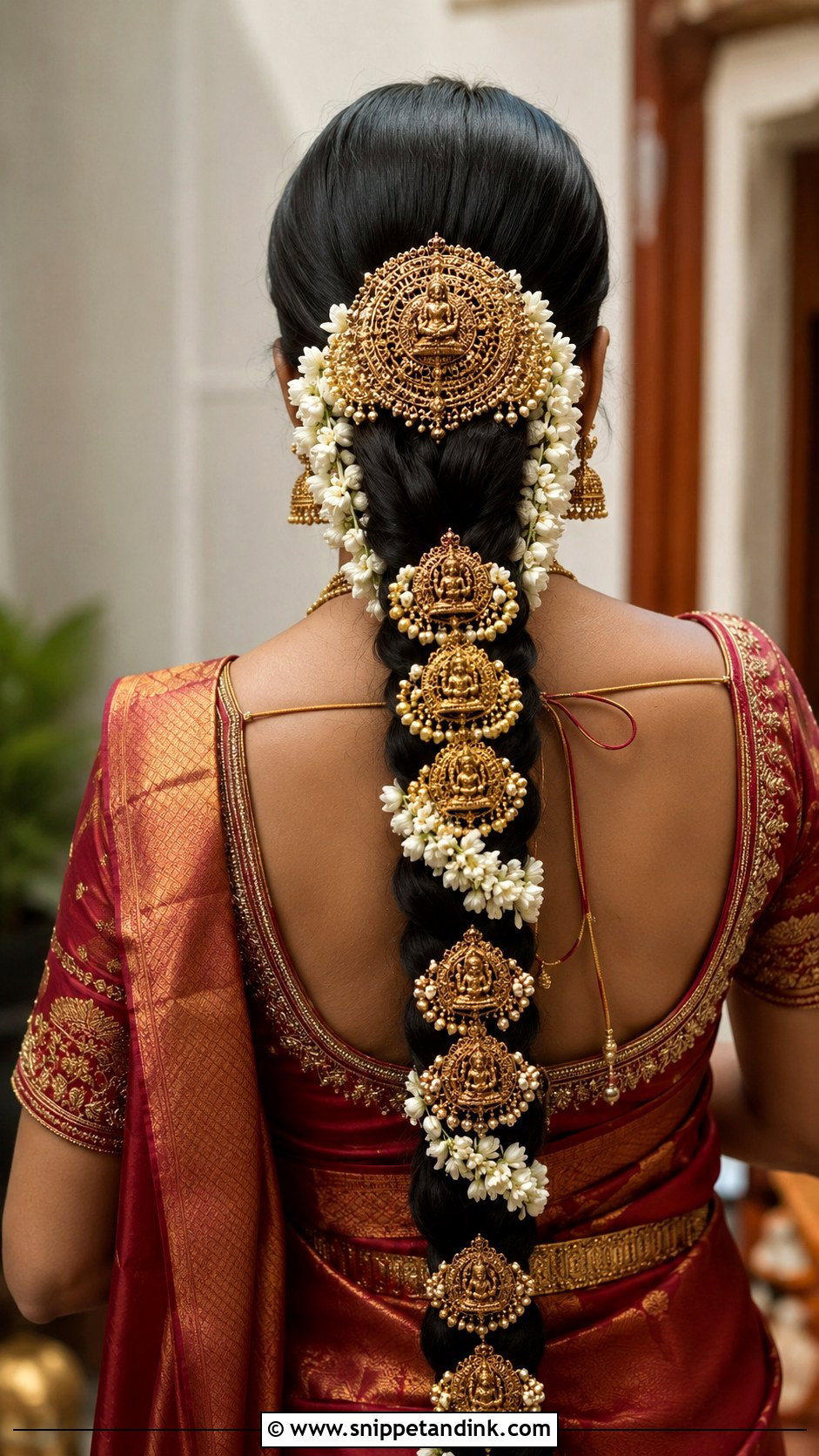 South Indian Bridal Braid With Temple Jewelry - Snippet and Ink - 15 Simple South Indian Bridal Hairstyles