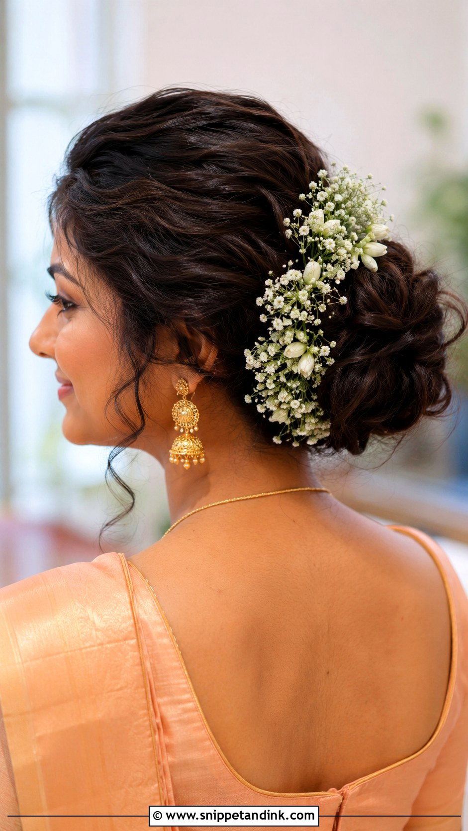 South Indian Bridal Bun With Babys Breath - Snippet and Ink - 15 South Indian Bride Bun Hairstyle Ideas
