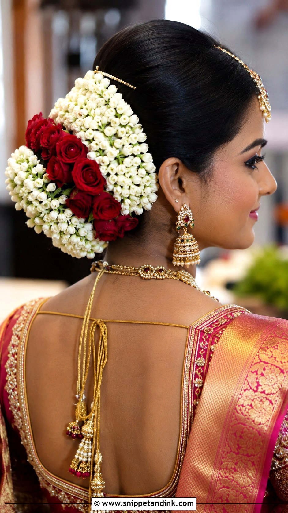 South Indian Bridal Bun With Flowers - Snippet and Ink - 15 Indian Wedding Bridal Hair Bun Ideas