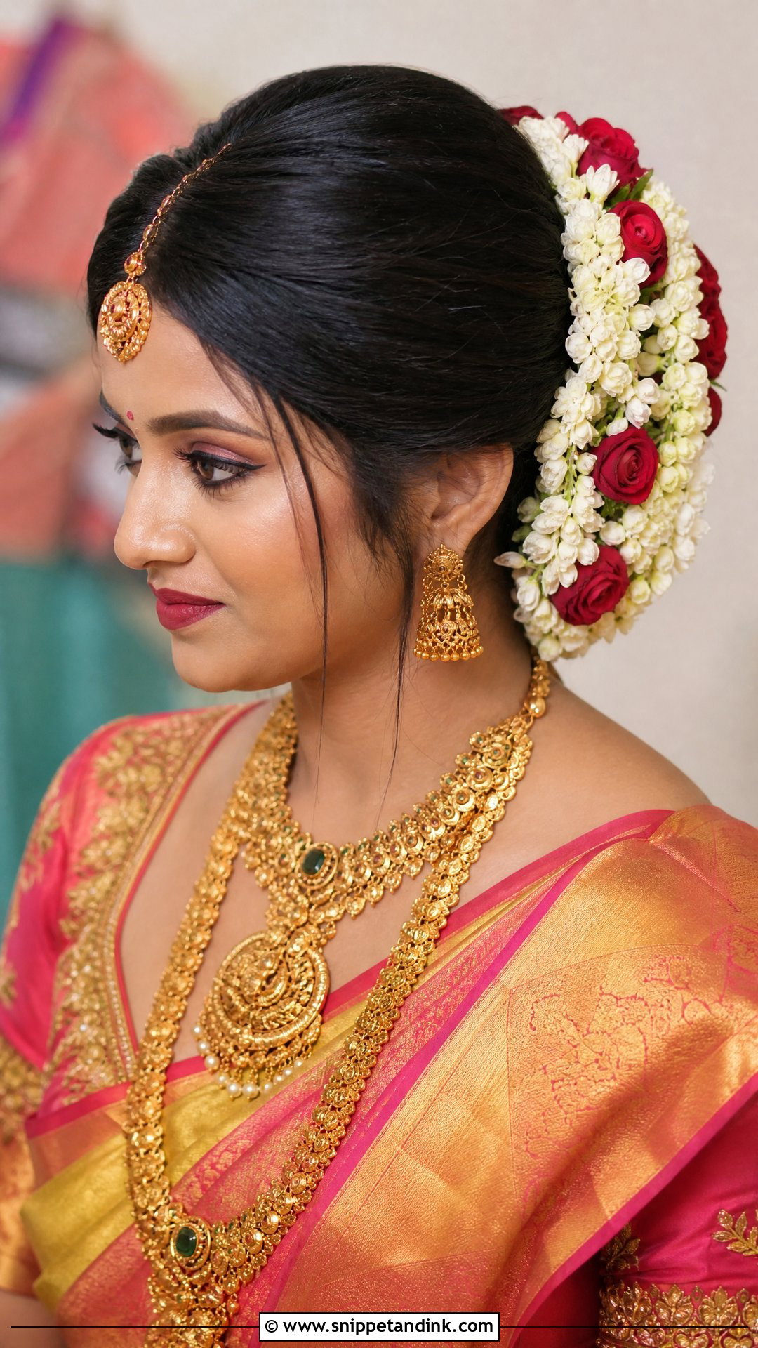 South Indian Bridal Bun With Flowers - Snippet and Ink - 15 Bun for Indian Wedding Ideas