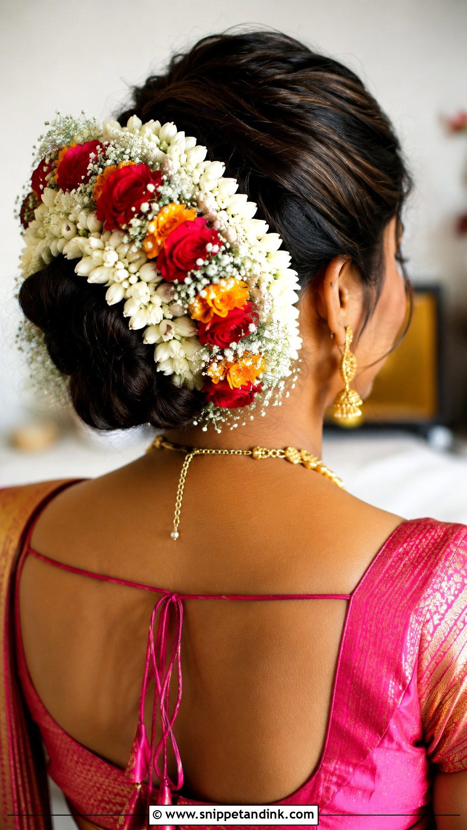 South Indian Bridal Bun With Fresh Flowers - Snippet and Ink - 15 South Indian Bride Bun Hairstyle Ideas