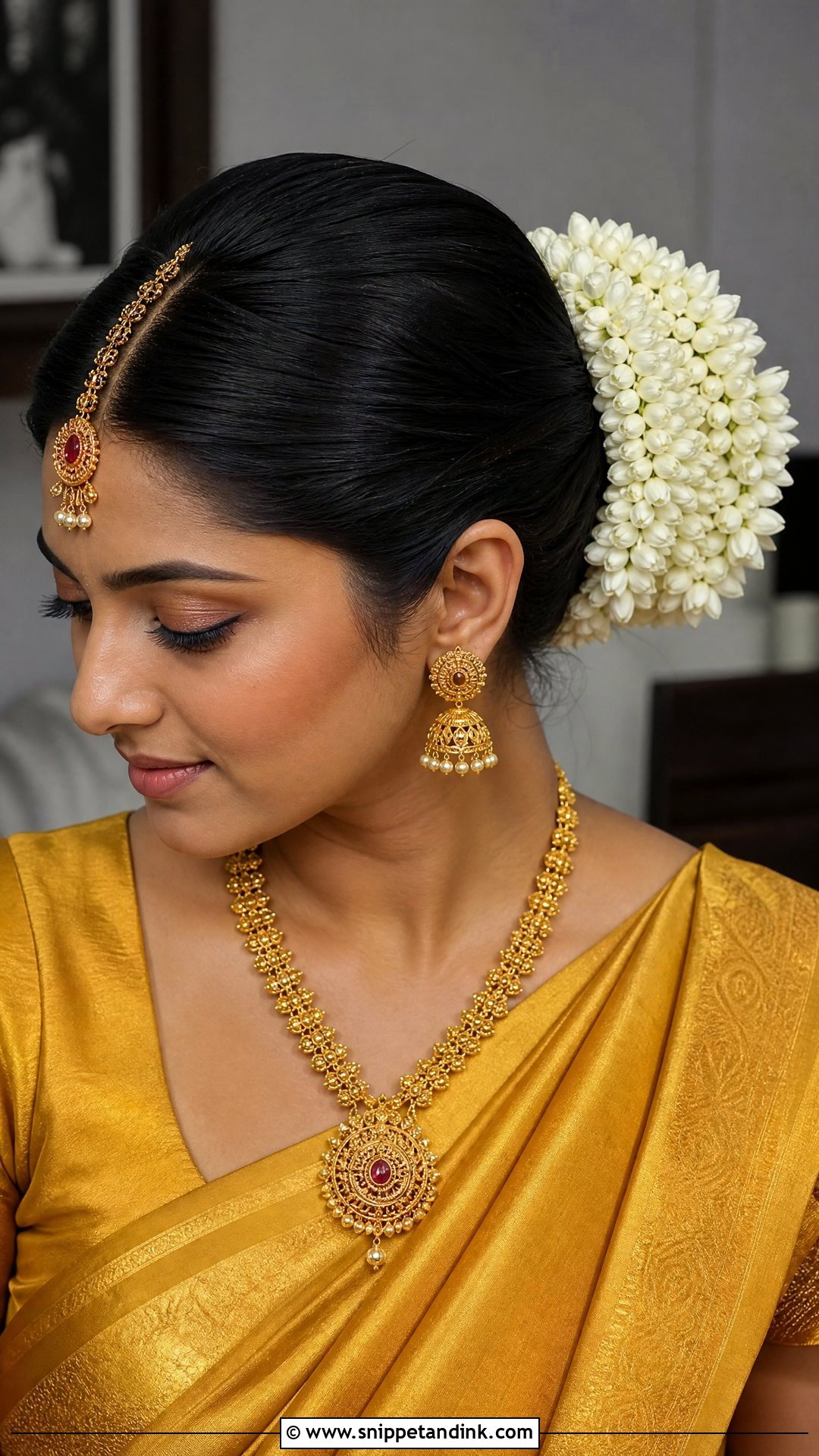 South Indian Bridal Bun With Gajra - Snippet and Ink - 20 South Bride Hairstyle Ideas