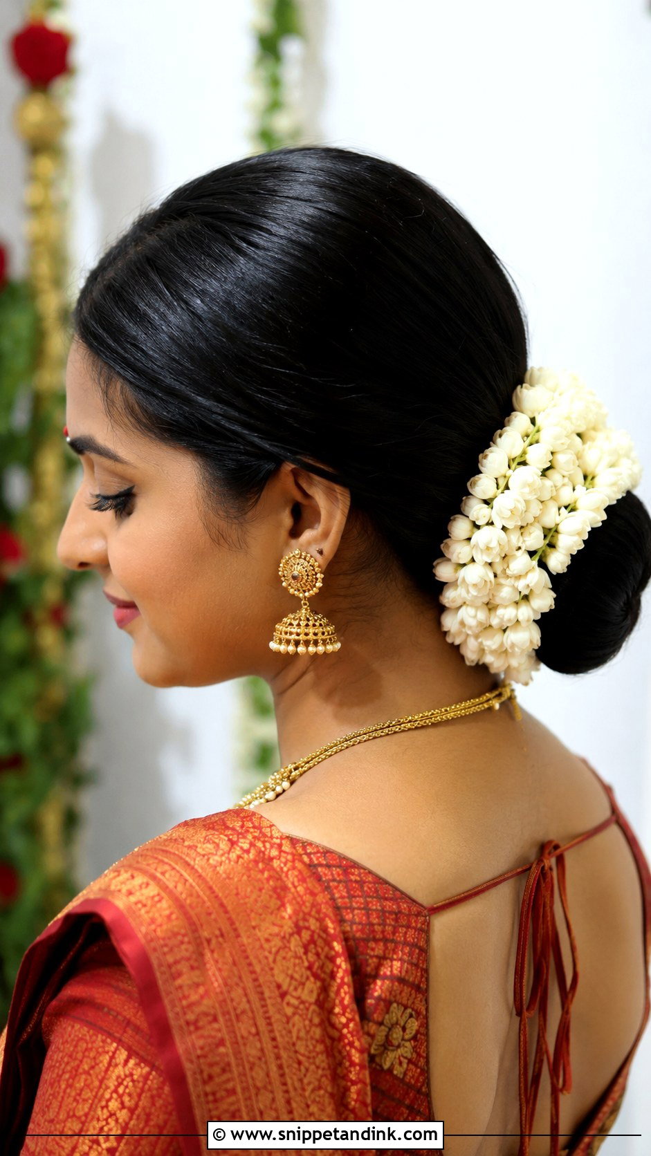 South Indian Bridal Bun With Jasmine Flowers - Snippet and Ink - 15 South Indian Bride Bun Hairstyle Ideas