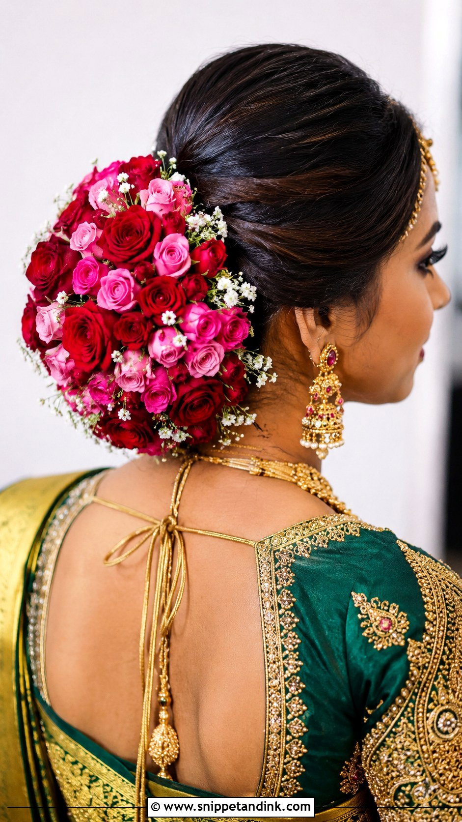 South Indian Bridal Bun With Roses - Snippet and Ink - 15 South Indian Bride Bun Hairstyle Ideas