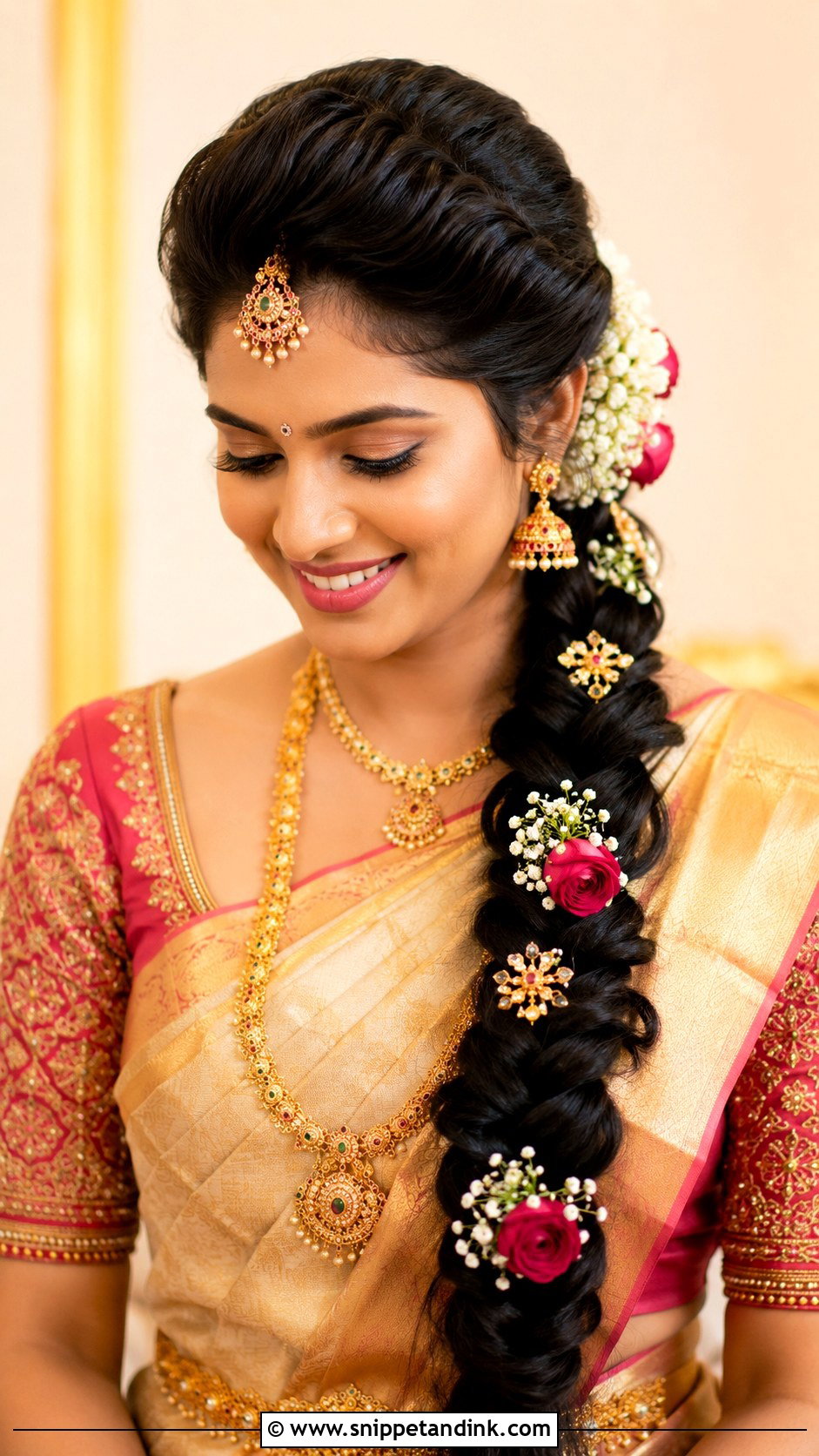 South Indian Bridal Bun With Temple Jewelry - Snippet and Ink - 15 South Indian Bridal Hairstyle Ideas