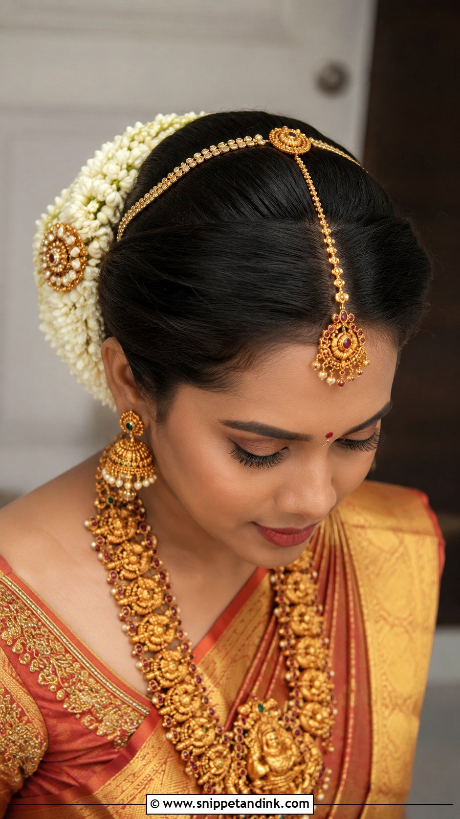 South Indian Bridal Bun With Temple Jewelry - Snippet and Ink - 20 Indian Bridal Hair Bun Style Ideas
