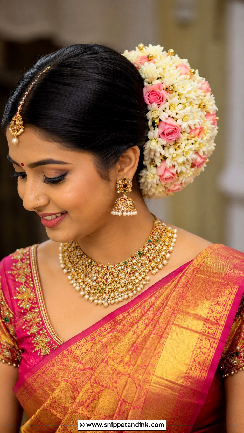 South Indian Bridal Flower Bun - Snippet and Ink - 15 South Indian Bridal Hairstyle Ideas