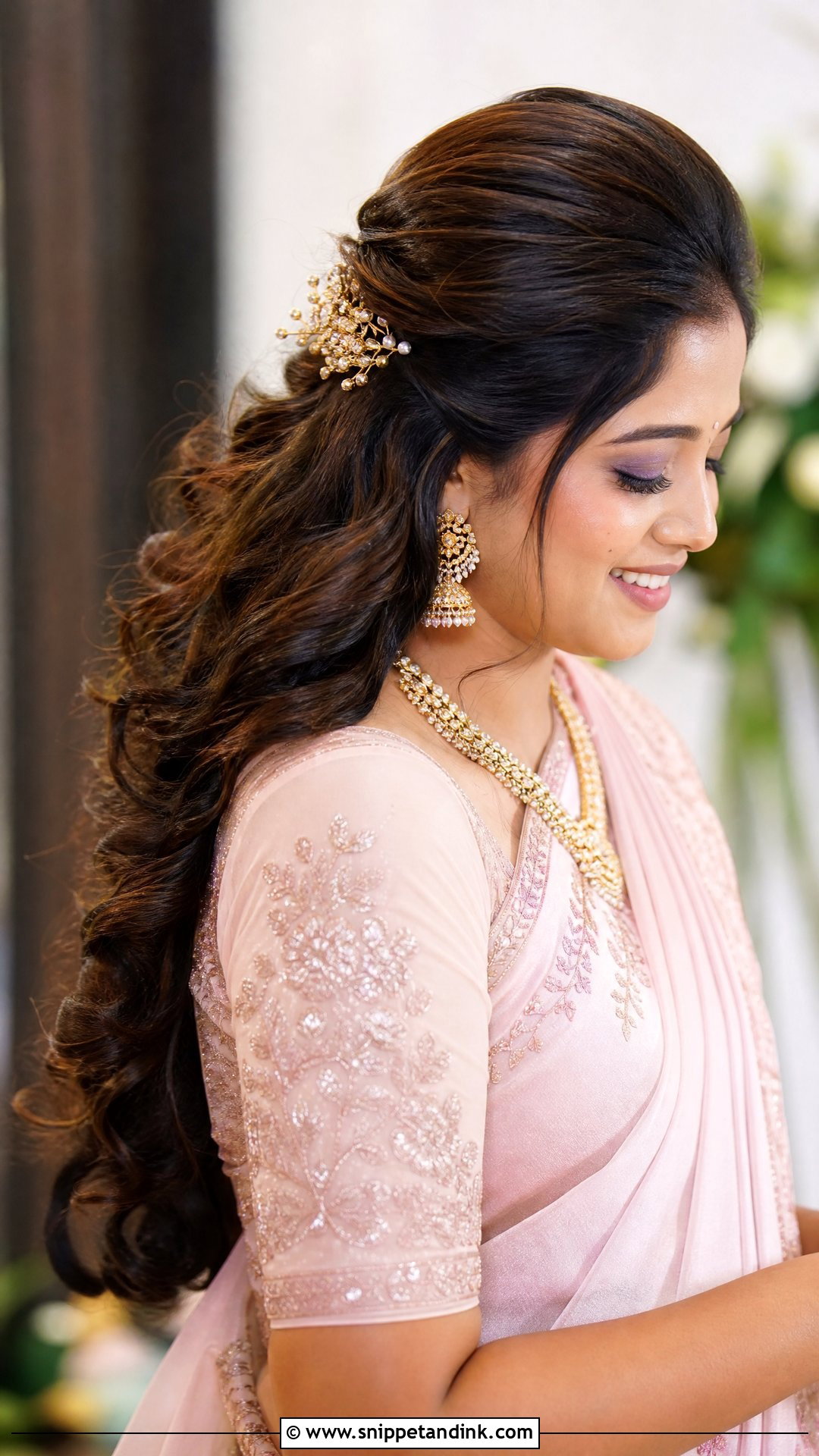 South Indian Bridal Half Up Hairstyle - Snippet and Ink - 20 South Bride Hairstyle Ideas