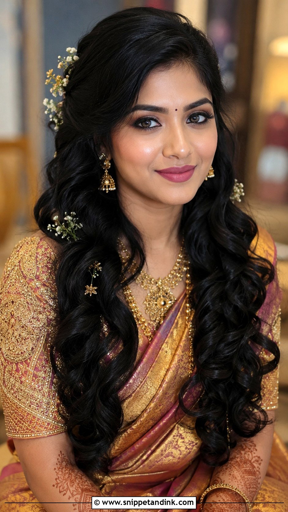 South Indian Bridal Loose Curls - Snippet and Ink - 15 South Indian Bridal Hairstyle Ideas