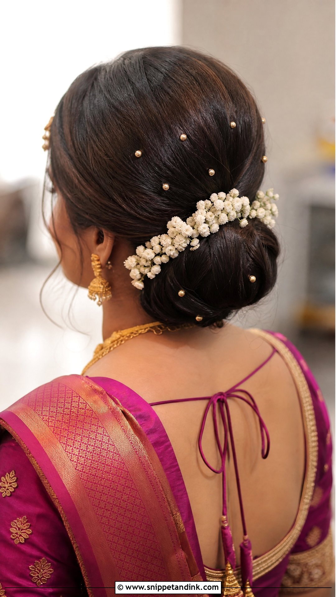 South Indian Bridal Low Bun - Snippet and Ink - 20 South Bride Hairstyle Ideas