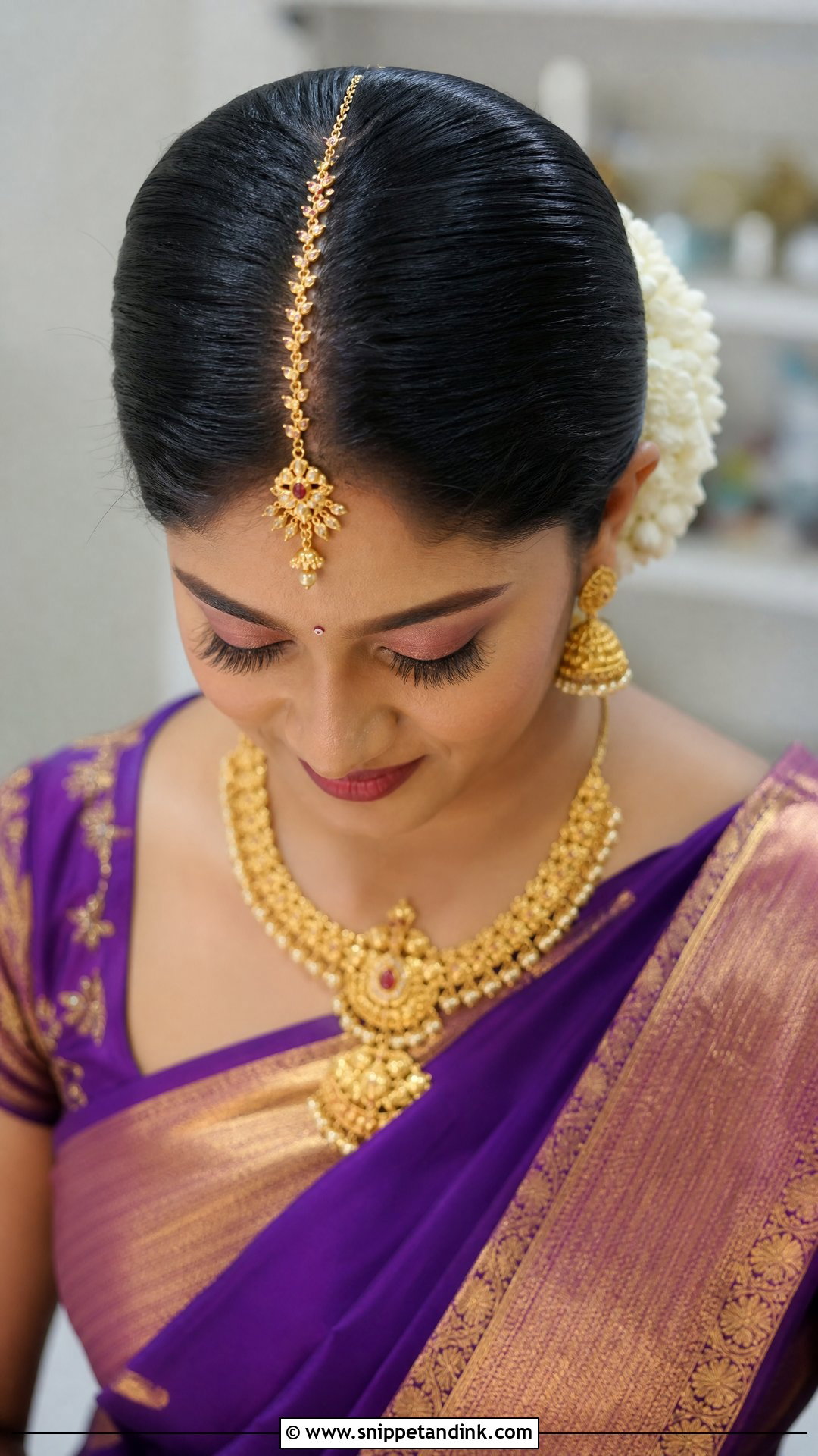 South Indian Bridal Maang Tikka Hairstyle - Snippet and Ink - 20 South Bride Hairstyle Ideas