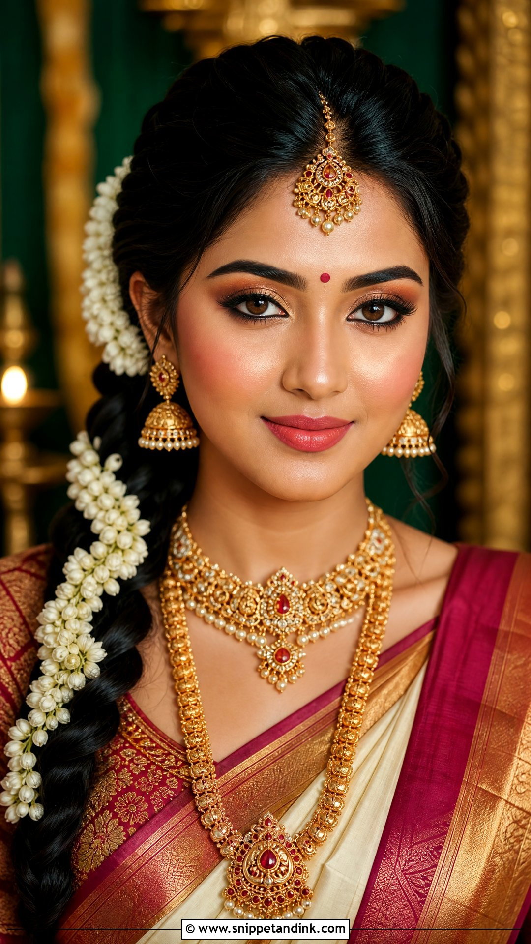 South Indian Bridal Makeup With Gold Eyes - Snippet and Ink - 20 Indian Bride Makeup Bridal Looks