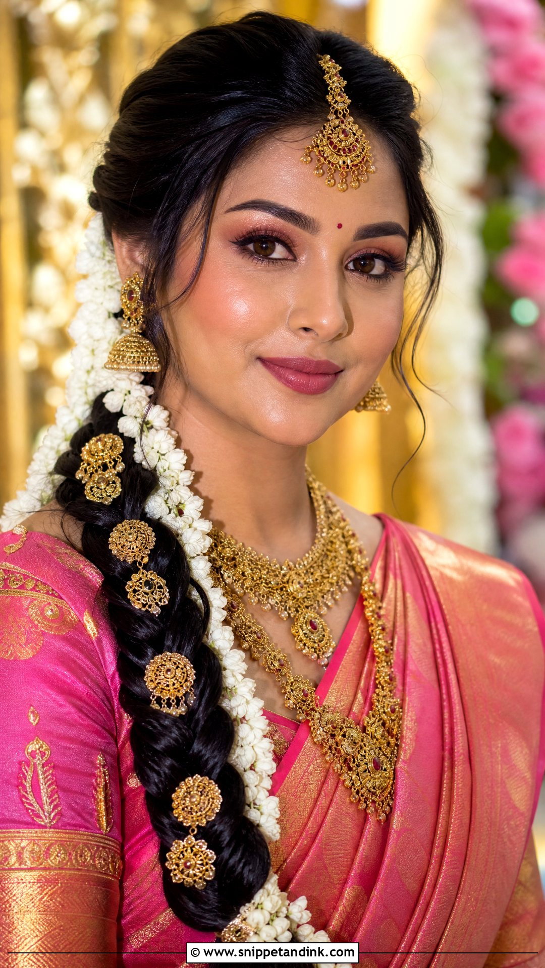 South Indian Bridal Makeup With Pink Saree - Snippet and Ink - 25 South Indian Bridal Makeup Ideas