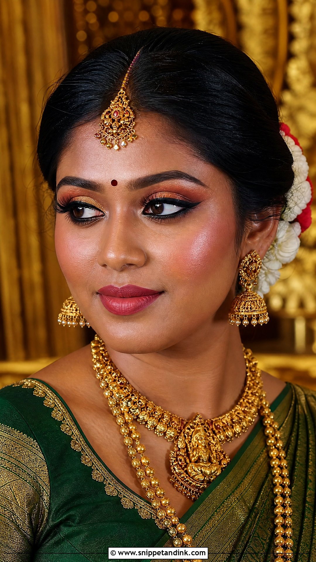 South Indian Bridal Makeup With Temple Jewelry - Snippet and Ink - 20 Indian Bridal Makeup for Dark Skin Ideas