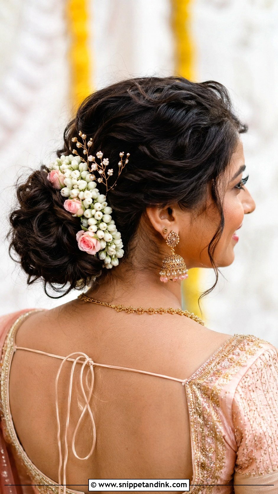 South Indian Bridal Messy Bun - Snippet and Ink - 15 South Indian Bridal Hairstyle Ideas