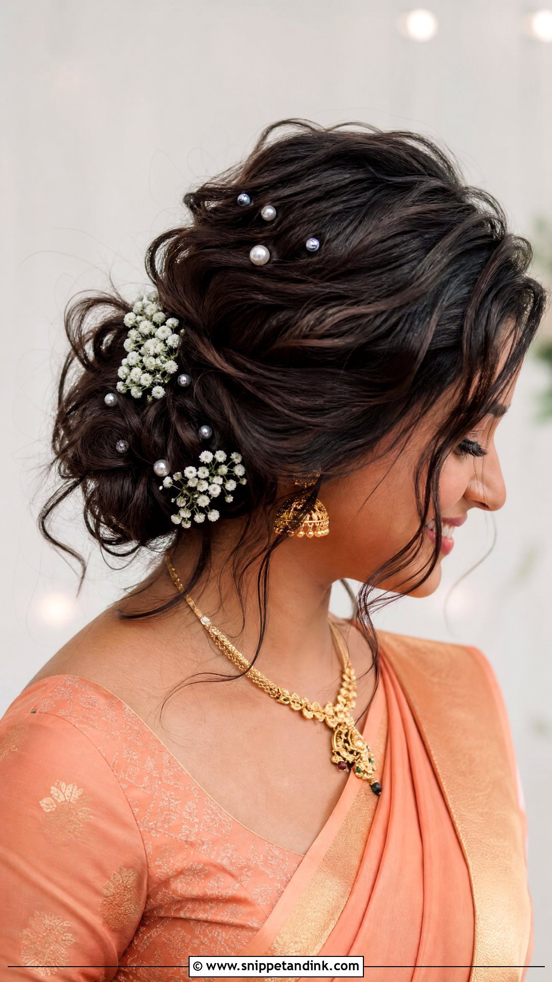 South Indian Bridal Messy Bun - Snippet and Ink - 20 South Bride Hairstyle Ideas
