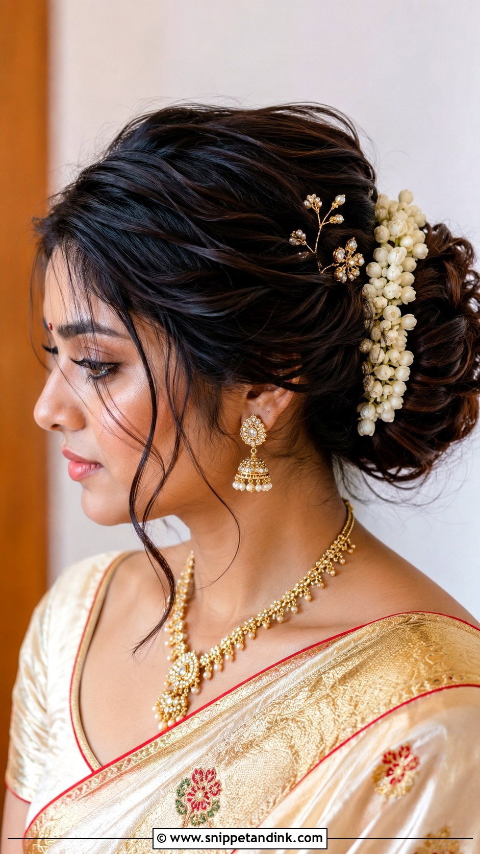 South Indian Bridal Messy Bun - Snippet and Ink - 15 Simple South Indian Bridal Hairstyles