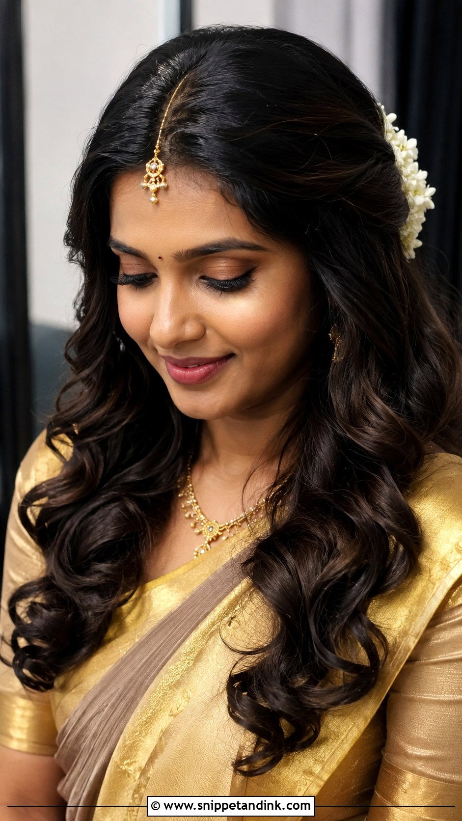 South Indian Bridal Open Hair With Curls - Snippet and Ink - 15 Simple South Indian Bridal Hairstyles