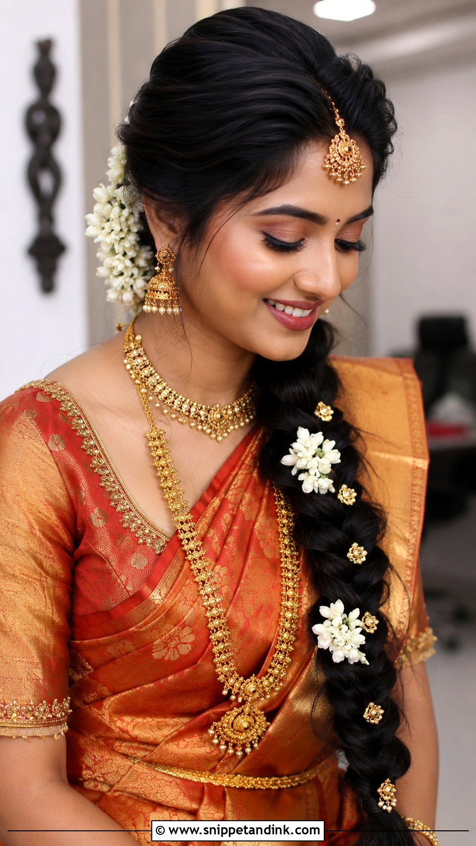 South Indian Bridal Side Braid - Snippet and Ink - 15 Simple South Indian Bridal Hairstyles