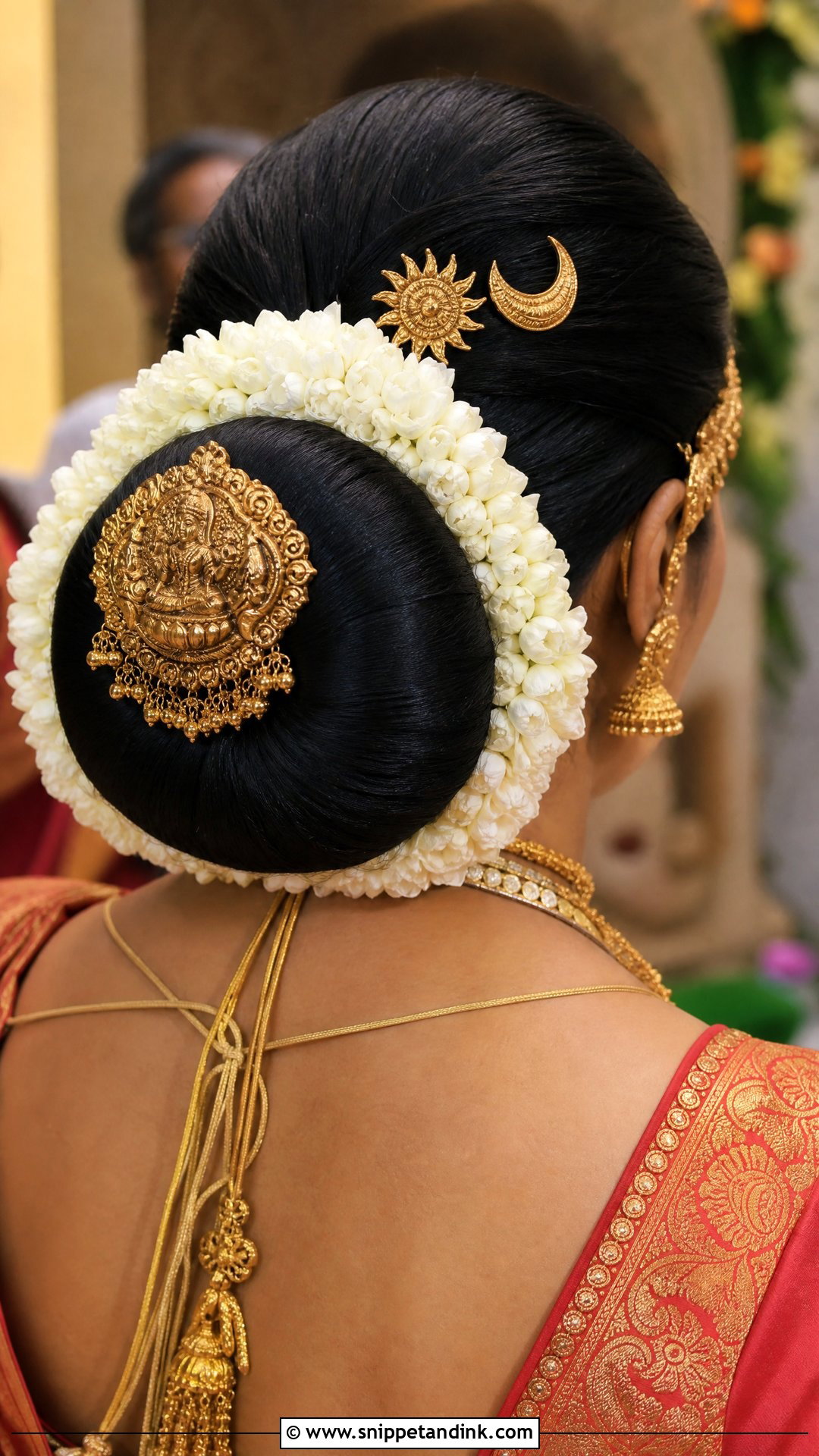 South Indian Bridal Temple Jewelry Bun - Snippet and Ink - 20 South Bride Hairstyle Ideas
