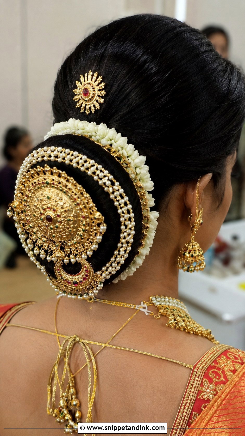 South Indian Bridal Updo With Gold Jewelry - Snippet and Ink - 35 South Indian Wedding Hairstyles