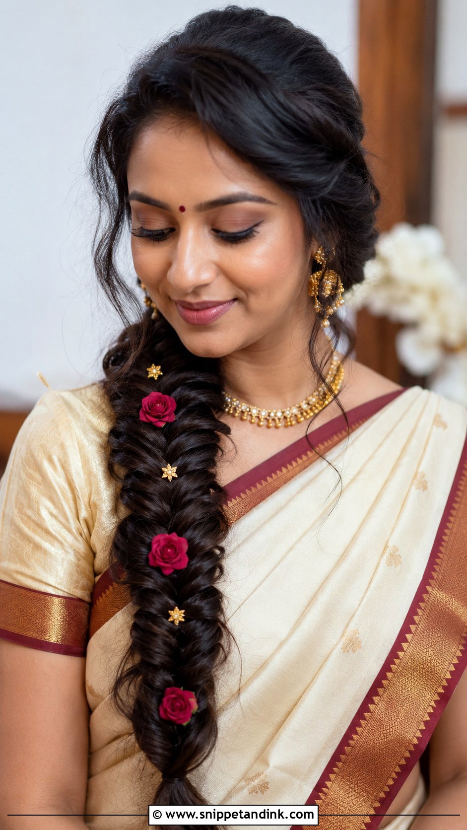 South Indian Bridesmaid Fishtail Braid - Snippet and Ink - 20 South Indian Bridesmaid Hairstyle Ideas