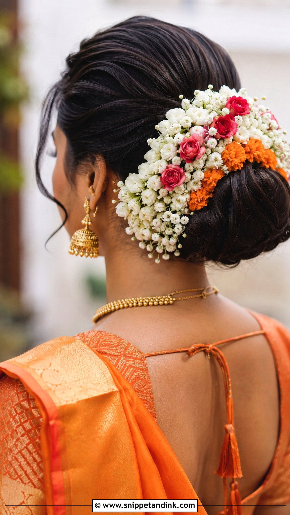 South Indian Bridesmaid Floral Bun - Snippet and Ink - 20 South Indian Bridesmaid Hairstyle Ideas