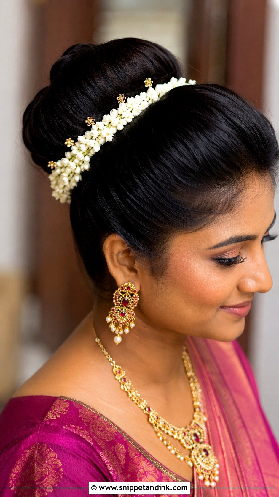 South Indian Bridesmaid High Bun - Snippet and Ink - 20 South Indian Bridesmaid Hairstyle Ideas