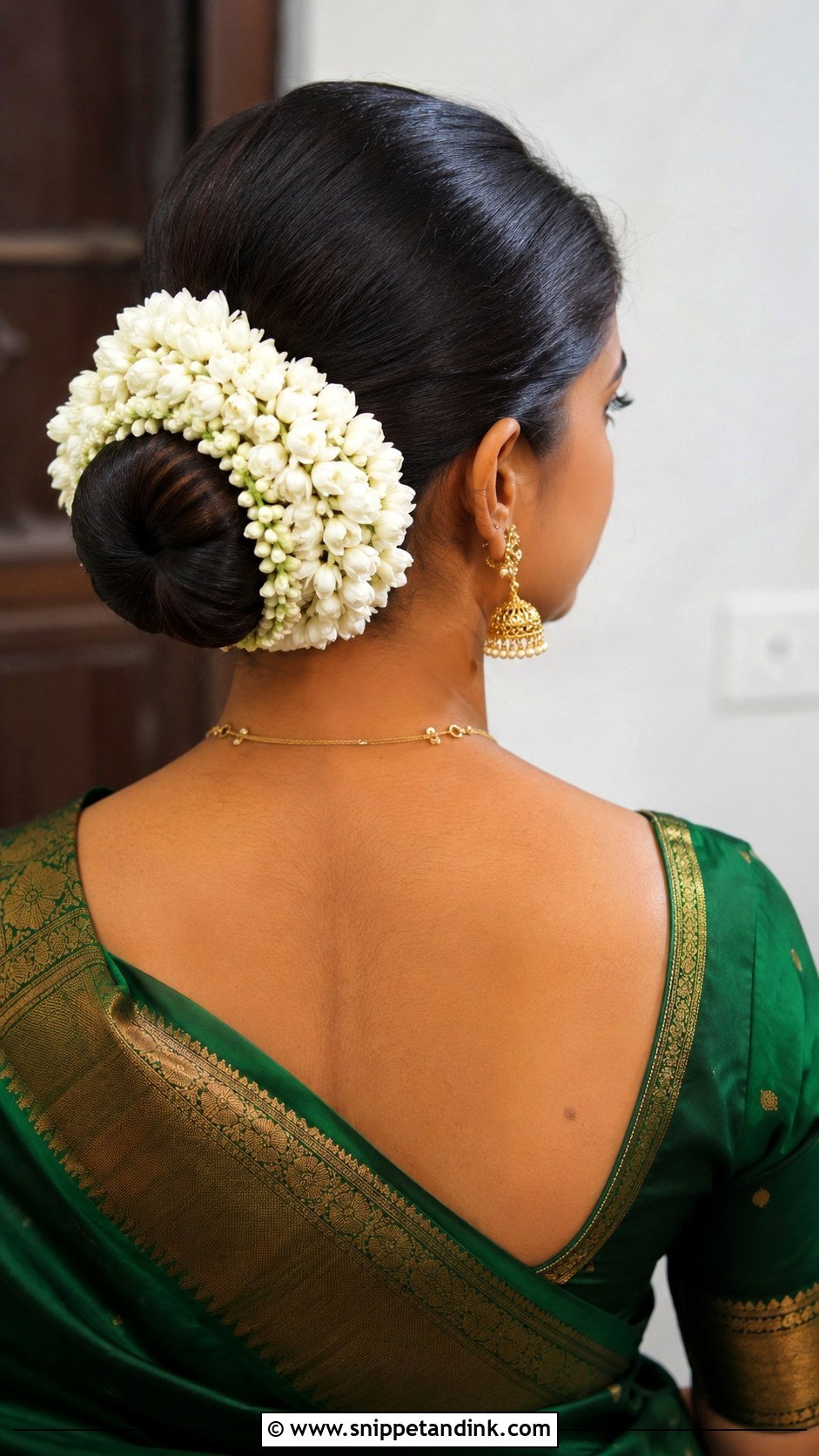 South Indian Bridesmaid Low Bun With Gajra - Snippet and Ink - 20 South Indian Bridesmaid Hairstyle Ideas