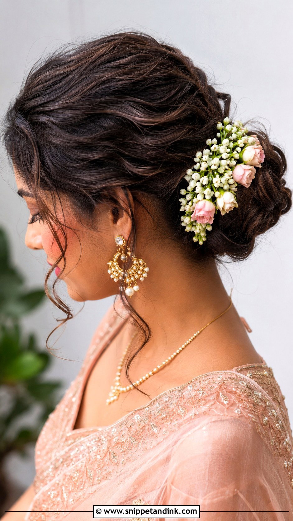South Indian Bridesmaid Messy Bun - Snippet and Ink - 20 South Indian Bridesmaid Hairstyle Ideas