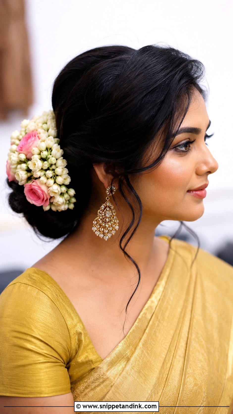 South Indian Bridesmaid Side Bun - Snippet and Ink - 20 South Indian Bridesmaid Hairstyle Ideas