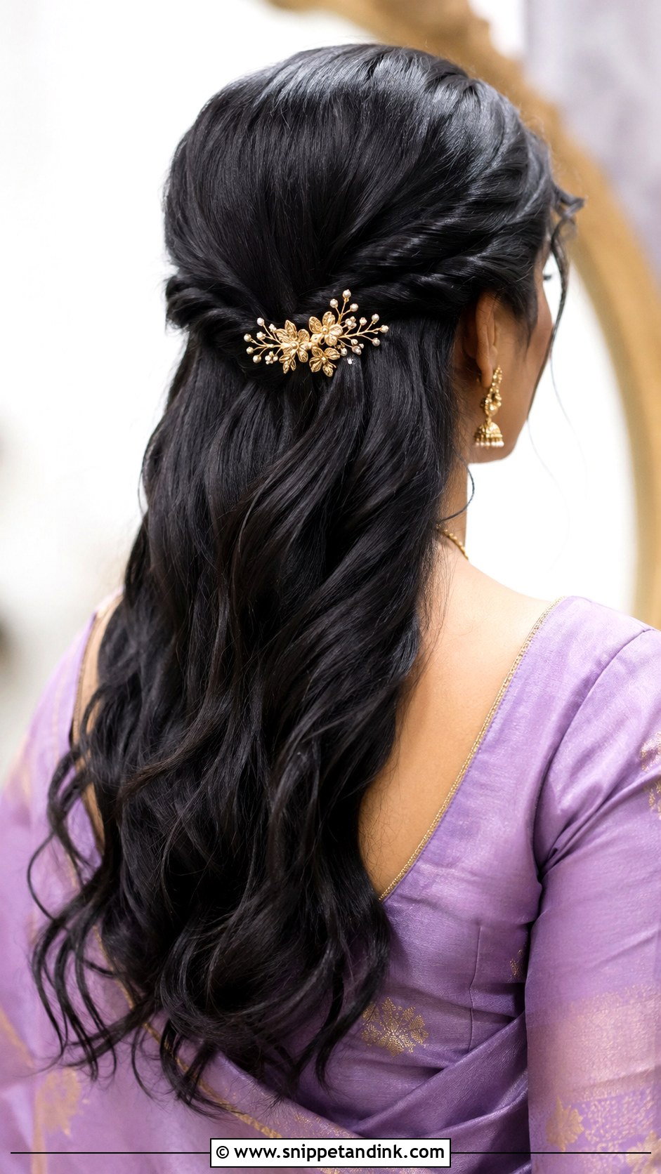 South Indian Bridesmaid Twisted Half Up Hairstyle - Snippet and Ink - 20 South Indian Bridesmaid Hairstyle Ideas