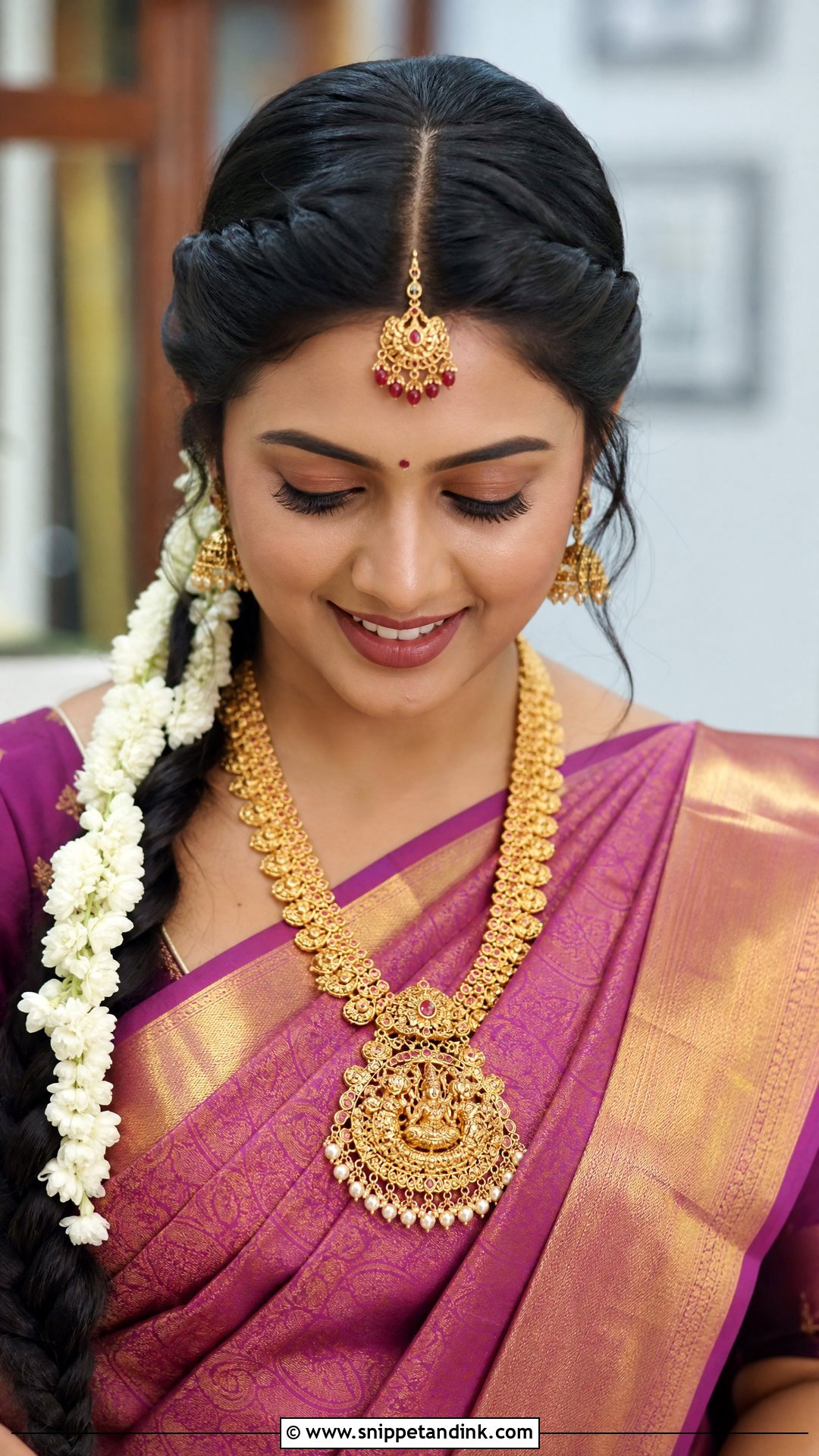 South Indian Front Parting With Twisted Sides - Snippet and Ink - 20 Front Side Hairstyles for Indian Wedding
