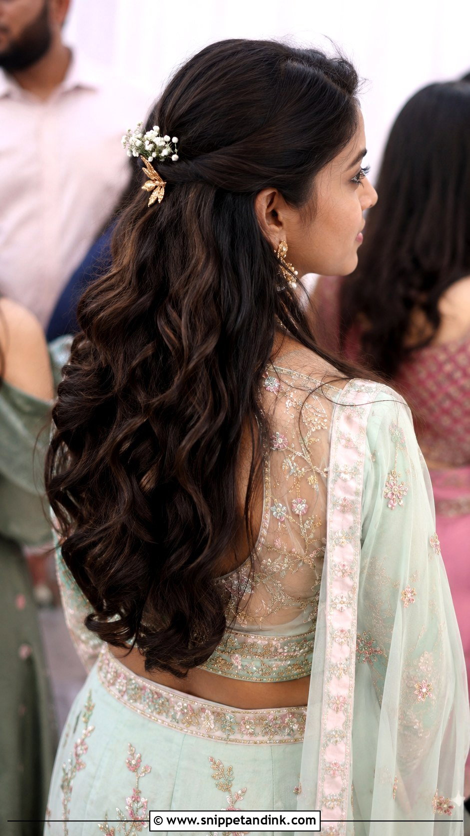 South Indian Wedding Guest Half Up Curls - Snippet and Ink - 15 South Indian Wedding Guest Hairstyles