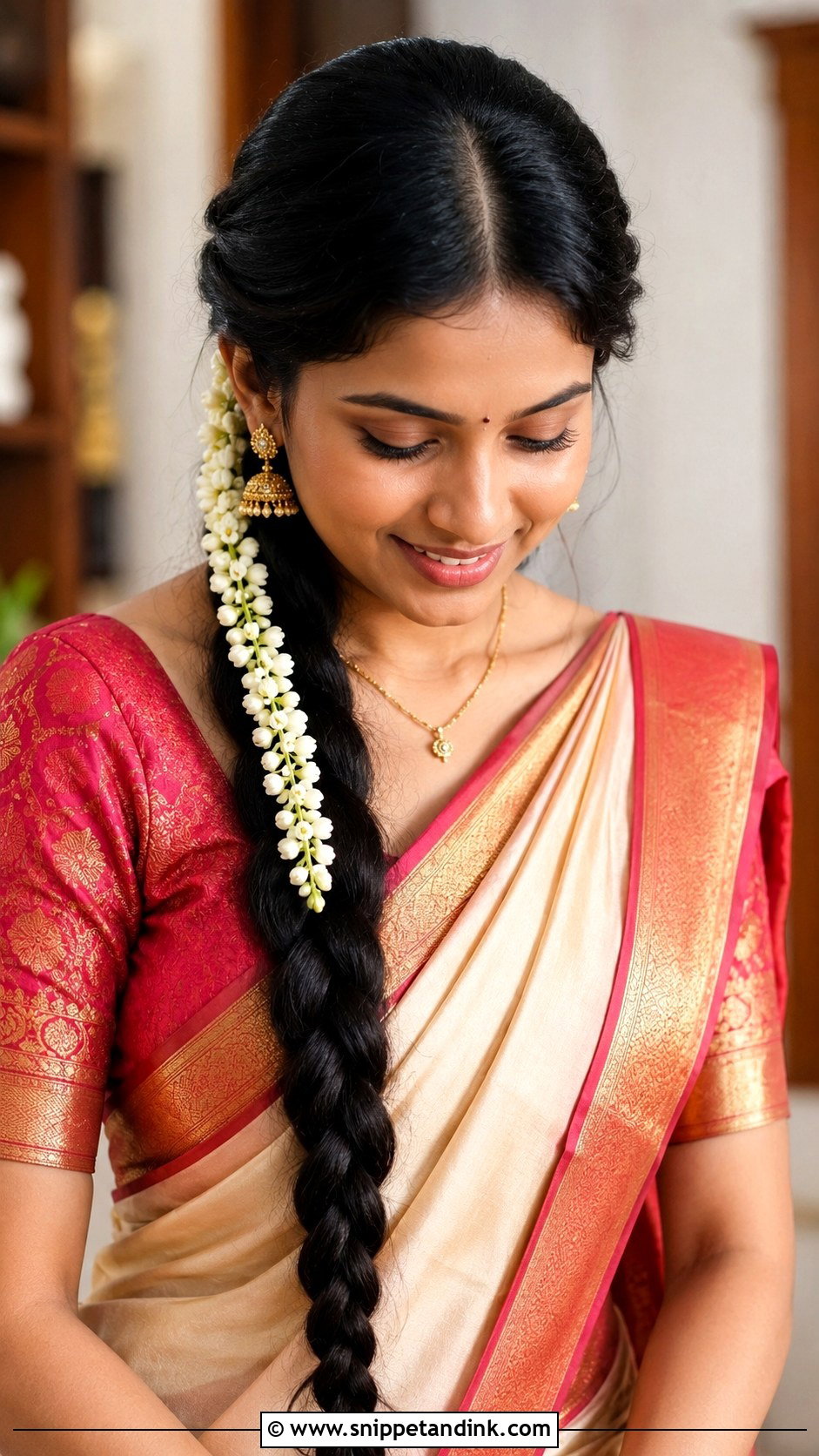 South Indian Wedding Guest Jasmine Braid - Snippet and Ink - 15 South Indian Wedding Guest Hairstyles
