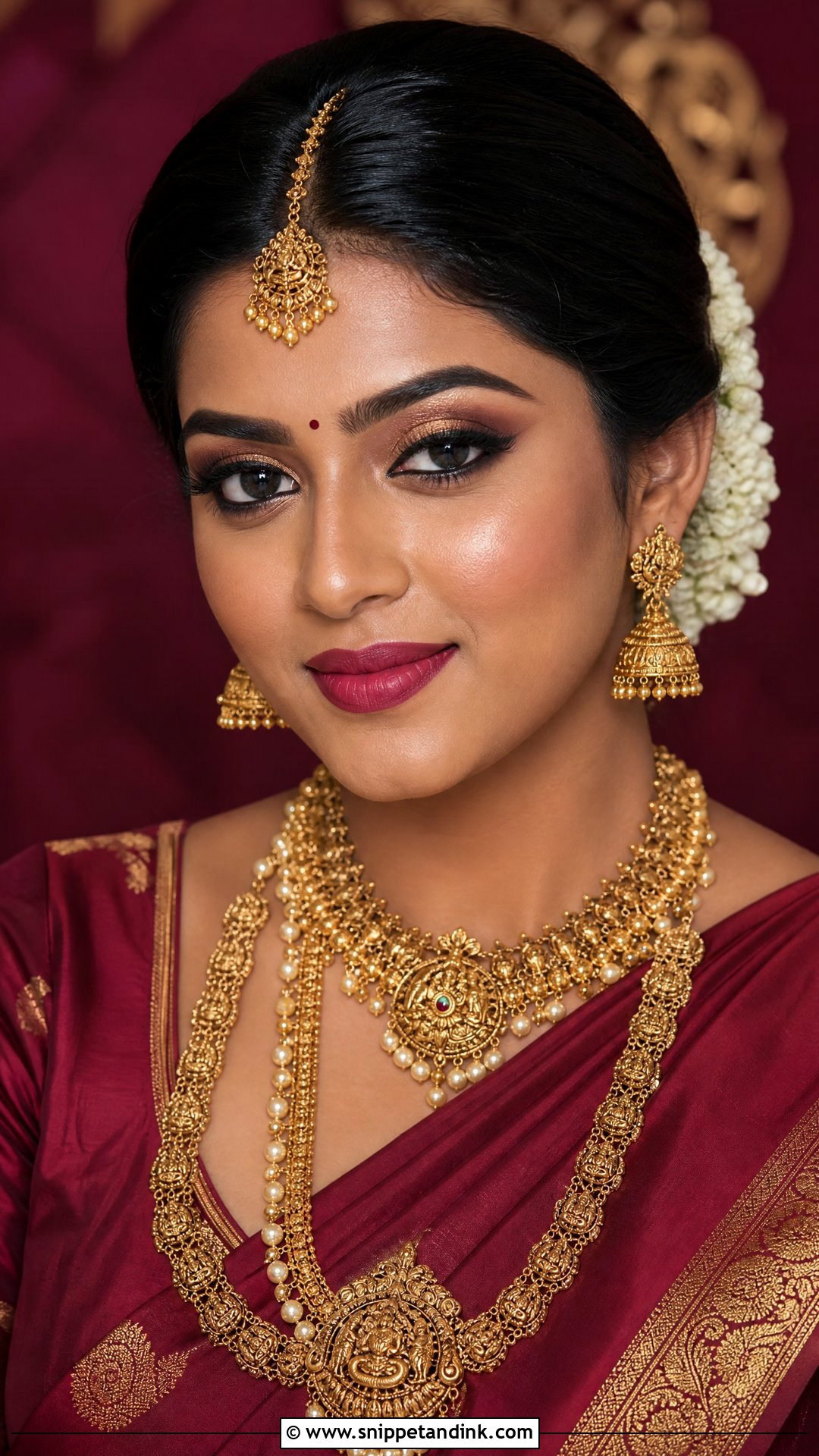 South Indian Wedding Makeup With Maroon Saree - Snippet and Ink - 20 South Indian Wedding Makeup Ideas