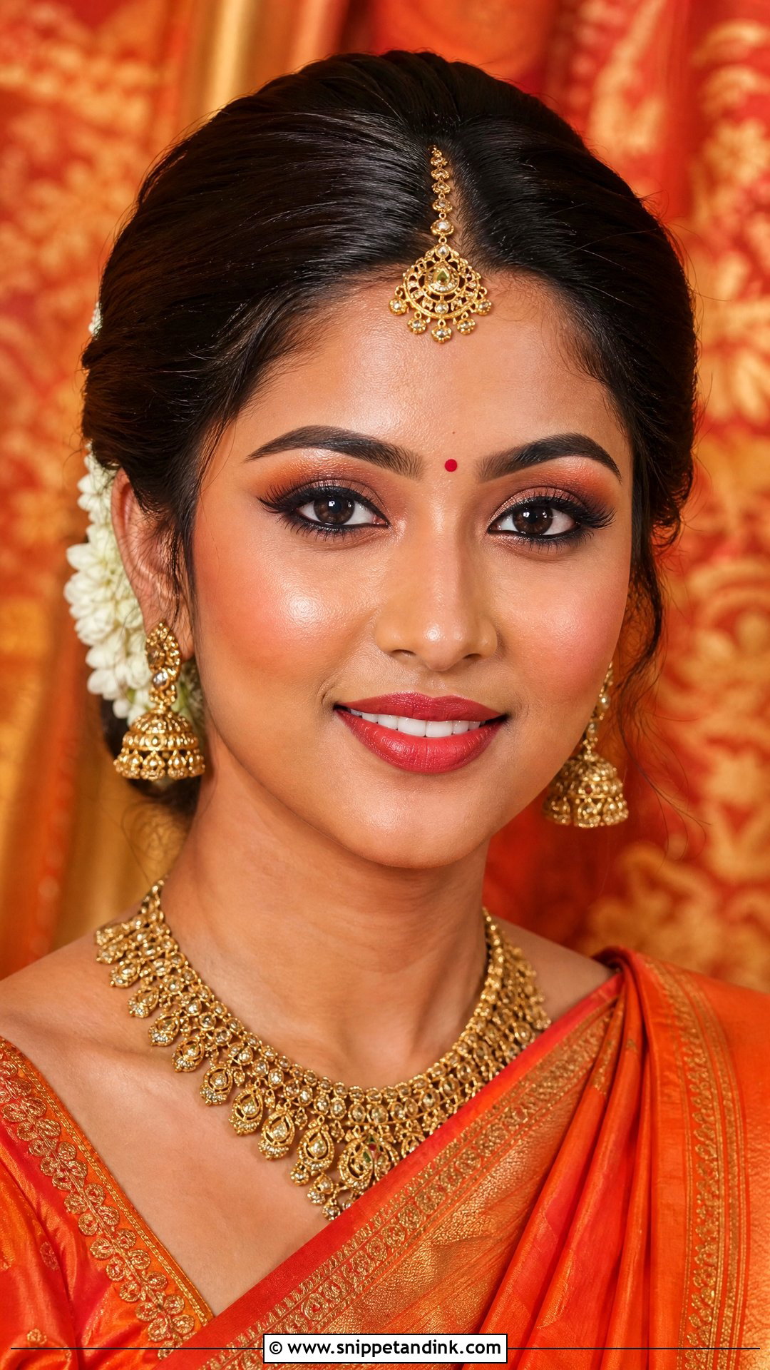 South Indian Wedding Makeup With Orange Saree - Snippet and Ink - 20 South Indian Wedding Makeup Ideas