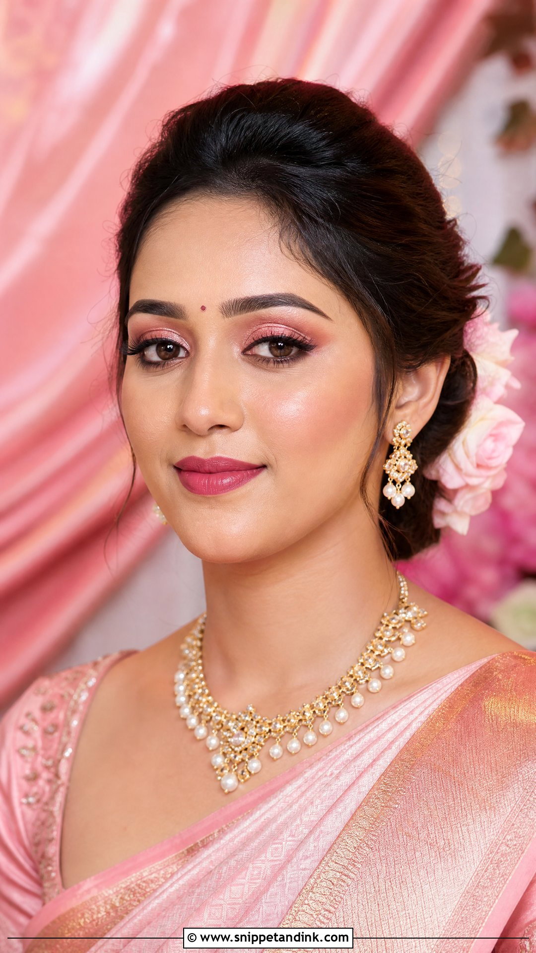 South Indian Wedding Makeup With Pink Saree - Snippet and Ink - 20 South Indian Wedding Makeup Ideas