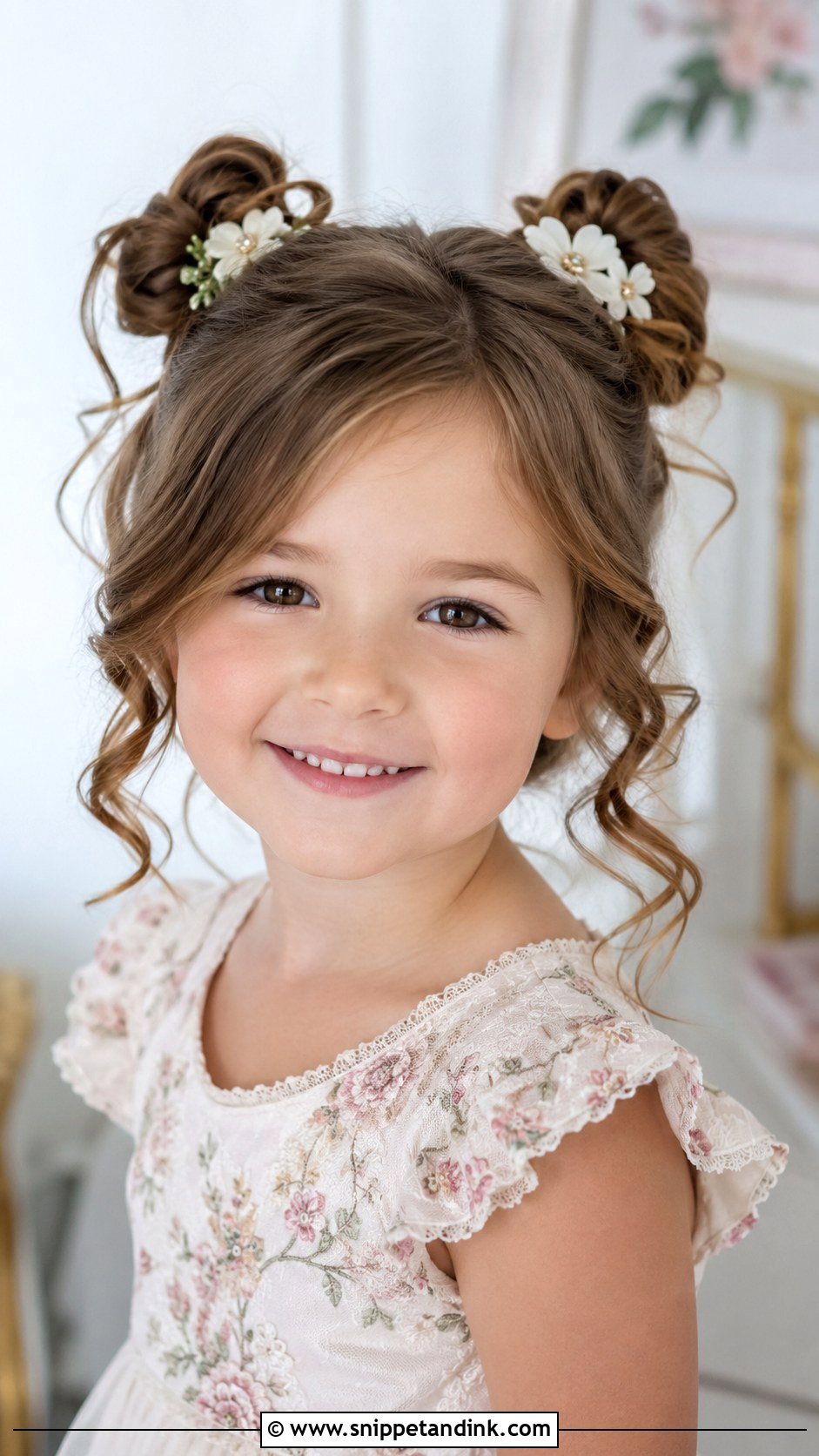 Space Buns With Curls - Snippet and Ink - 30 Kids Hairstyles for Wedding