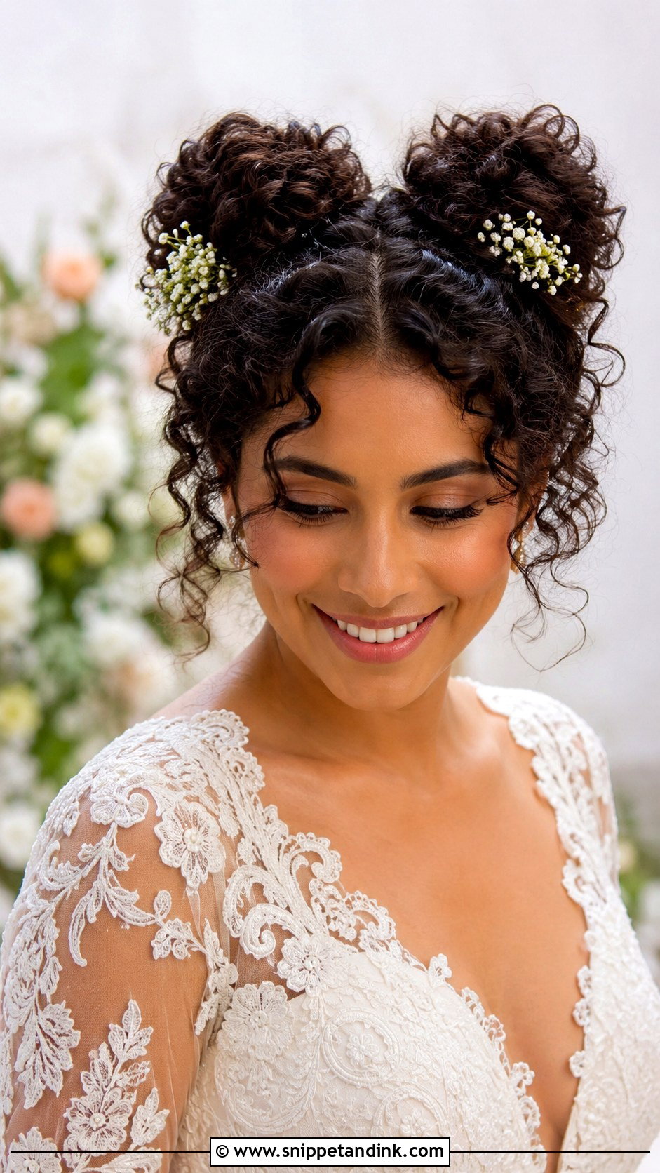 Space Buns With Flowers Wedding Hair - Snippet and Ink - 15 Space Buns Wedding Hair