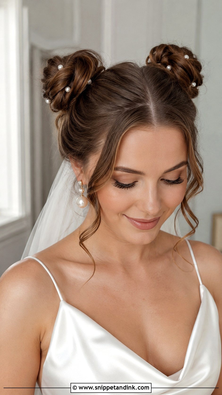 Space Buns With Pearls Wedding Hair - Snippet and Ink - 15 Space Buns Wedding Hair