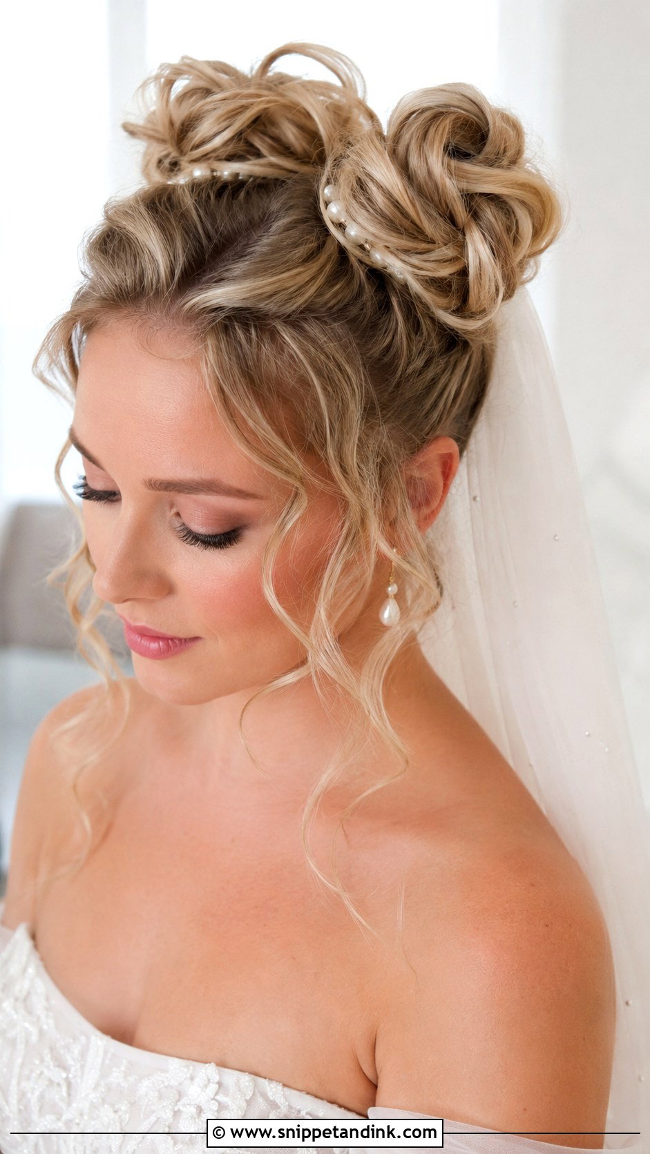 Space Buns With Veil Wedding Hair - Snippet and Ink - 15 Space Buns Wedding Hair