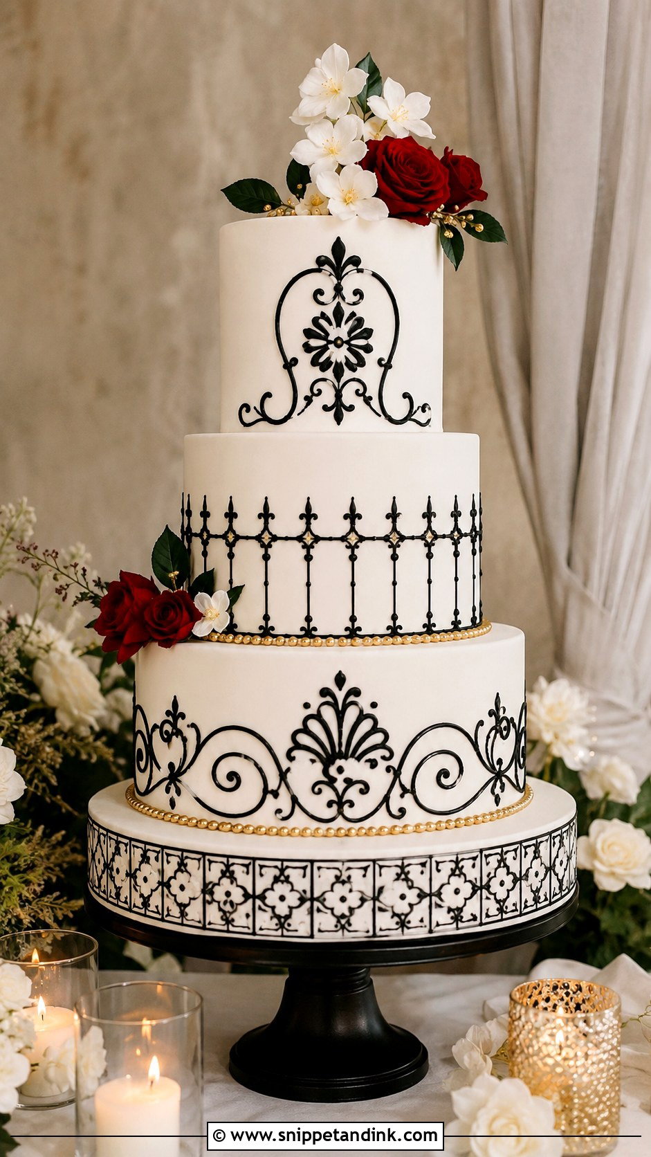 Spanish Black And White Wedding Cake - Snippet and Ink - 30 Spanish Style Wedding Cake Ideas