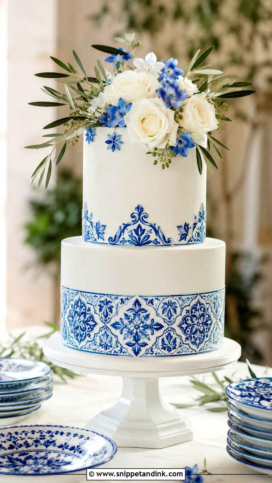 Spanish Blue Tile Wedding Cake - Snippet and Ink - 30 Spanish Style Wedding Cake Ideas